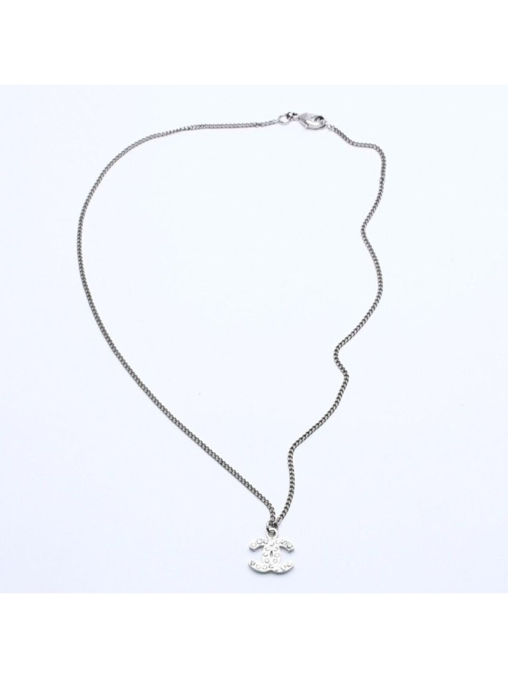 Chanel Necklace CC Logo Rhinestone Silver 11